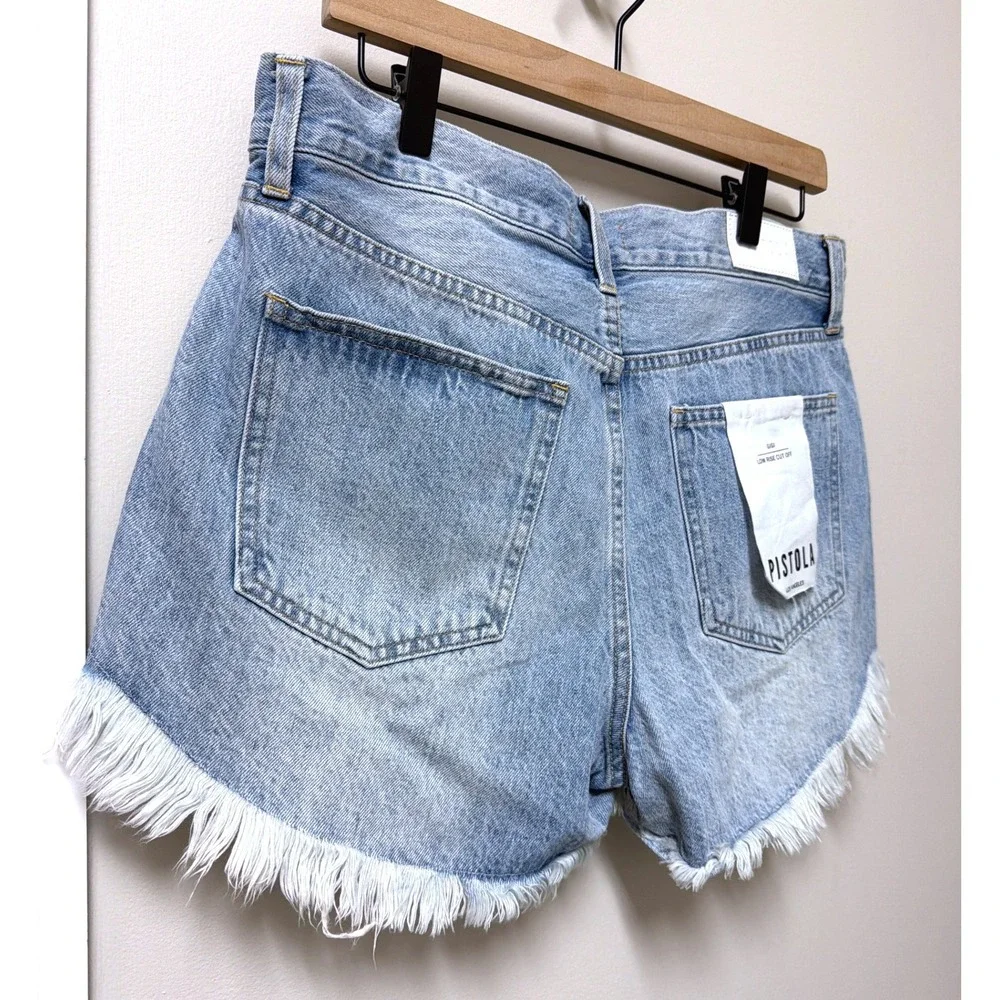 NWT Pistola‎ Distressed Denim Shorts Light Wash Frayed RW Hem 30 Festival Beachy
